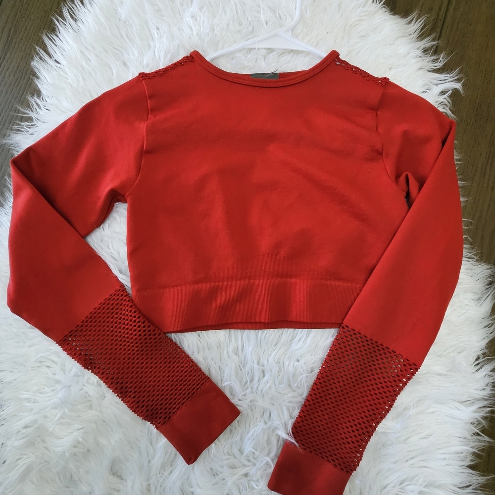 Sports Illustrated Swim Red Mesh Sleeve Crop Top